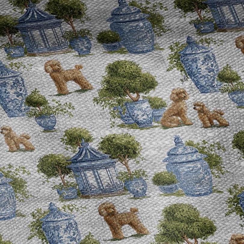 100% LINEN Fabric Puddel print - oatmeal linen fabric with botanical print - chinoiserie garden tropical 3348