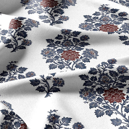 100% linen fabric Herritage floral block print print - Vintage modern large pattern 3431