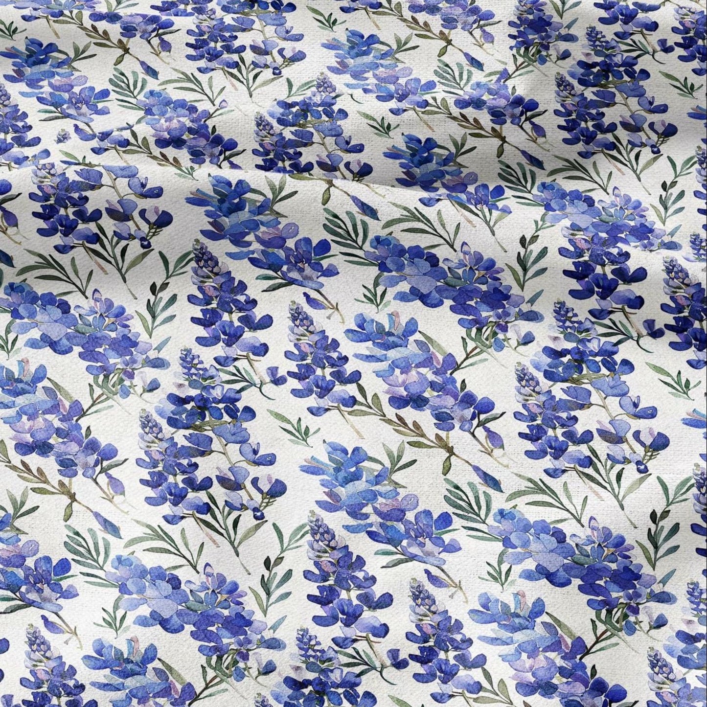 100% LINEN Fabric Blue Lupin print - floral modern - flower blossom upholstery home decor clothing sewing 2972