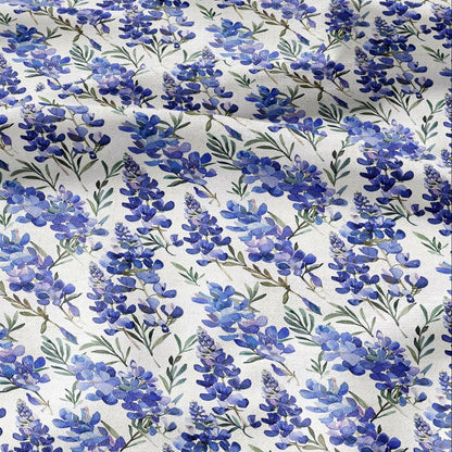 100% LINEN Fabric Blue Lupin print - floral modern - flower blossom upholstery home decor clothing sewing 2972