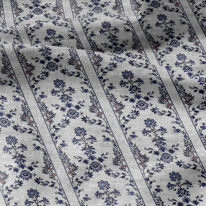 100% LINEN Fabric print Stripe floral blue print - oatmeal linen fabric withtiny flower - heavy for home decor clothing 2390