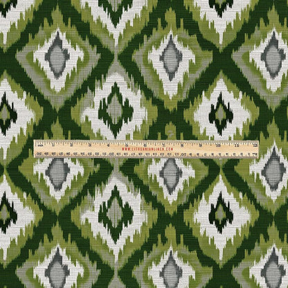 100% LINEN Fabric UPHOLSTERY 12oz - Green checks ikat print on linen 2968