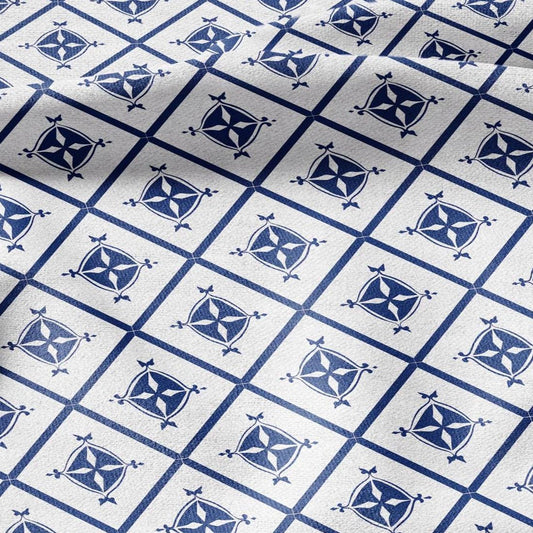 100% LINEN Fabric indigo blue geometric  block print - modern vintage floral linen fabric for upholstery or home decor 2970