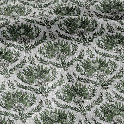 100% LINEN Fabric french blue block print on oatmeal natur linen - 305G - floral toile de jouy fabric, French linen floral upholstery