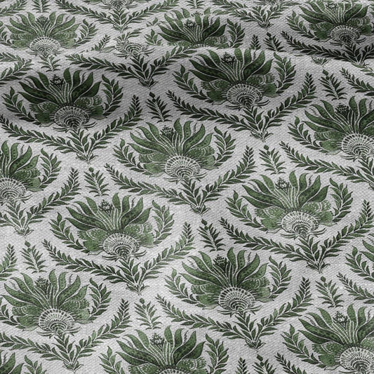 100% LINEN Fabric french blue block print on oatmeal natur linen - 305G - floral toile de jouy fabric, French linen floral upholstery