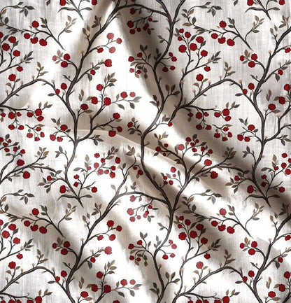100% LINEN Fabric block print, oatmeal natur linen fabric festive print, heavy linen fabric for upholstery home decor