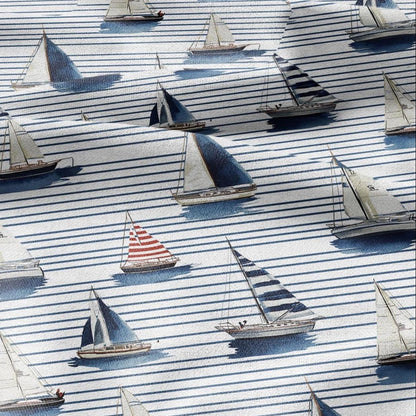 100% LINEN Fabric Ships in sea print linen - coastal fabric for upholstery home decor dress making 2888