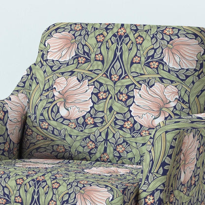 100% LINEN Fabric UPHOLSTERY 12oz - William Morris Pimpernel green pink colorful print - Victorian art craft - floral upholstery 206