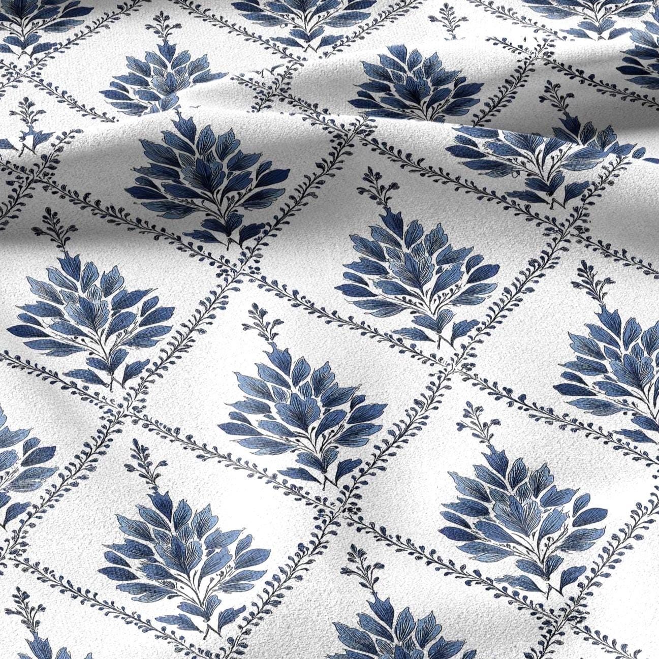 100% linen fabric Herritage geometric print - Vintage modern floral trellis 3422