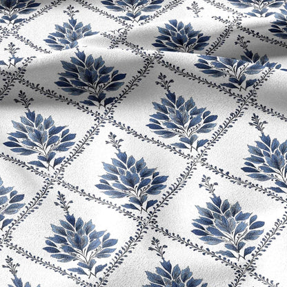100% linen fabric Herritage geometric print - Vintage modern floral trellis 3422