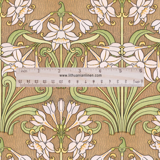 100% linen Art Nouveau Print fabric for Curtain Upholstery Cushion - Floral fabric Jonquil - fabric material for dress making sewing