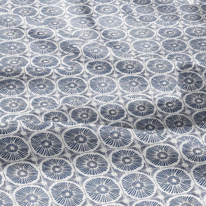 100% LINEN Fabric Japanese indigo blue circle print - Japandi linen print upholstery curtains dress making 2011