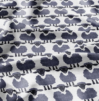 100% LINEN Fabric Sheep blue white - white graphic fabric print - Scandinavian linen Modern Nursery fabric