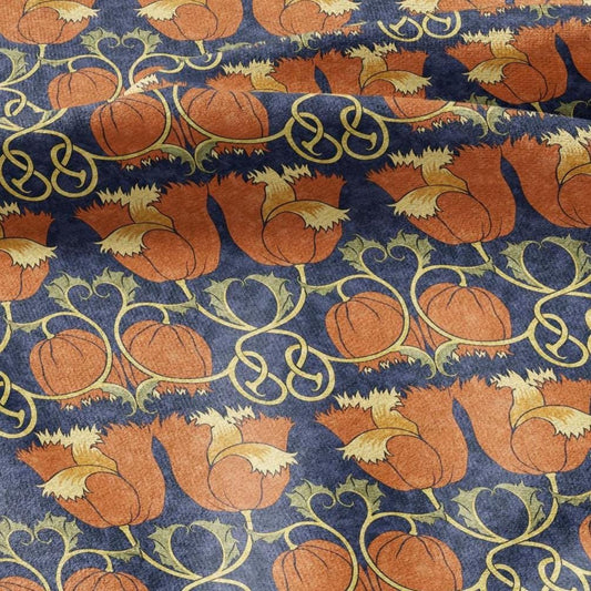 100% linen fabric Voysey poppies scroll print - Victorian Art crafts linen Fabric - Historical pattern fabric upholstery dress making
