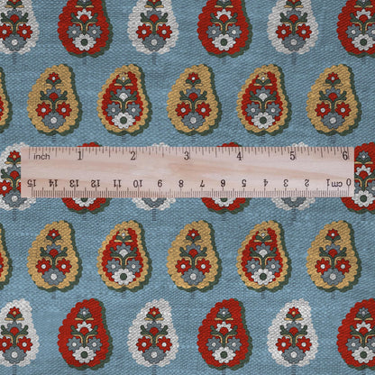 100% LINEN Fabric Vintage paisley print - Modern botanical - Victorian Art Craft yellow green 2961
