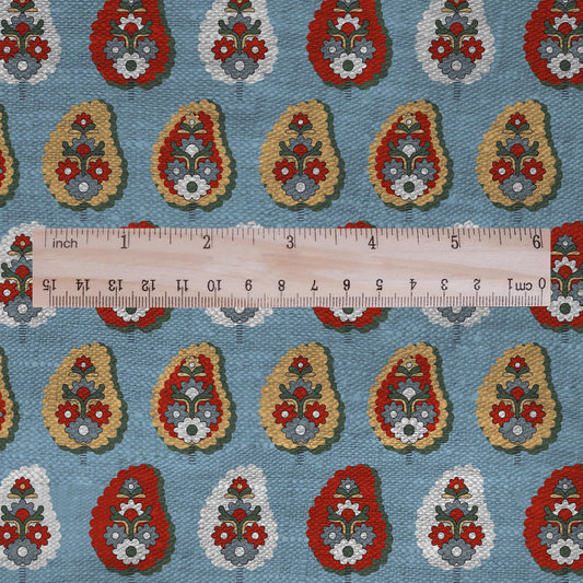 100% LINEN Fabric Vintage paisley print - Modern botanical - Victorian Art Craft yellow green 2961