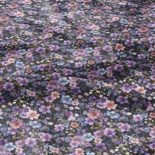 Romantic Garden wild flowers Linen Fabric  – Vintage Watercolor Pattern  for Sewing Vintage-inspired Clothing & Crafts  2707