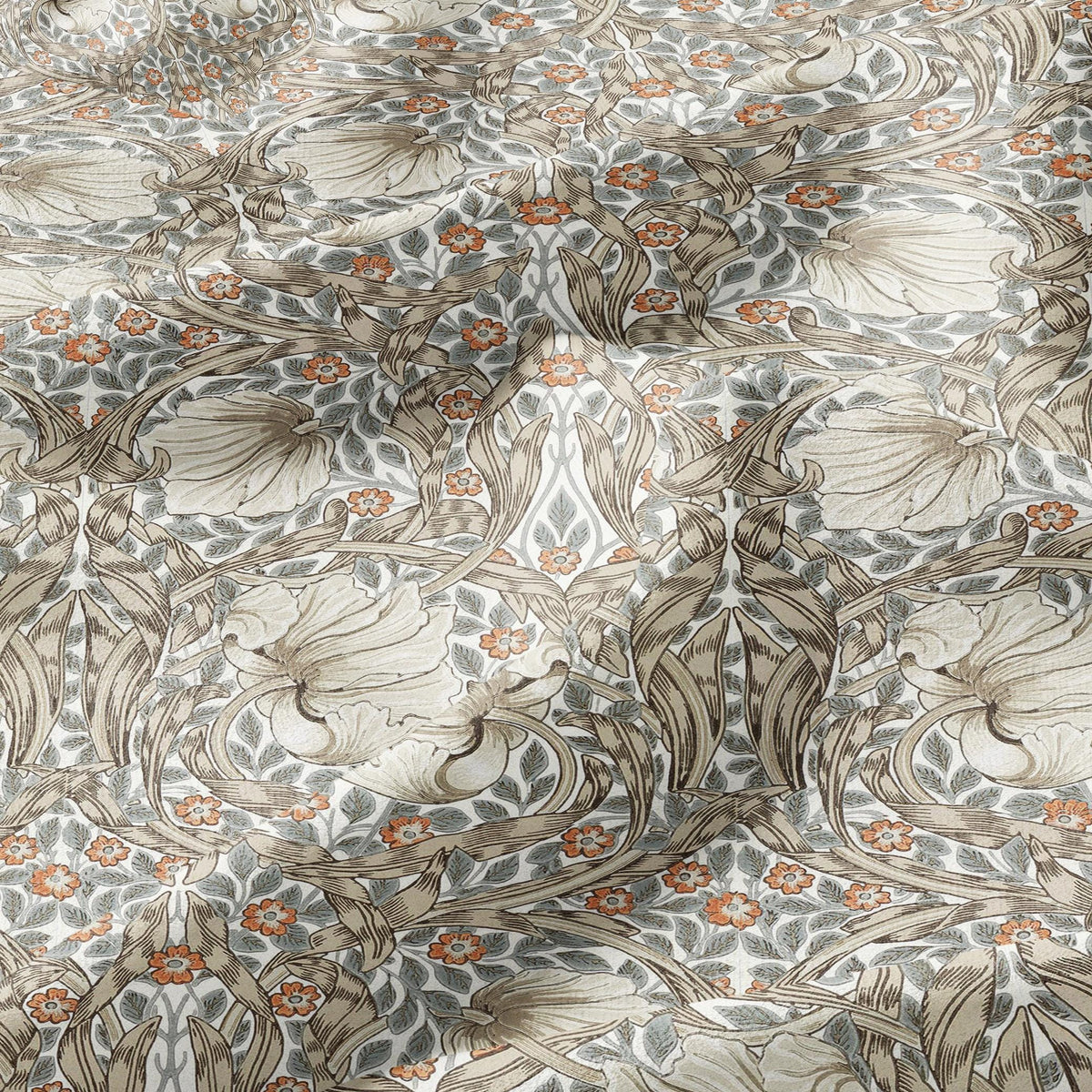 100% LINEN fabric - William Morris Pimpernel linen beige coral - British Victorian Art Craft flax - sewing home decor or clothing 3811