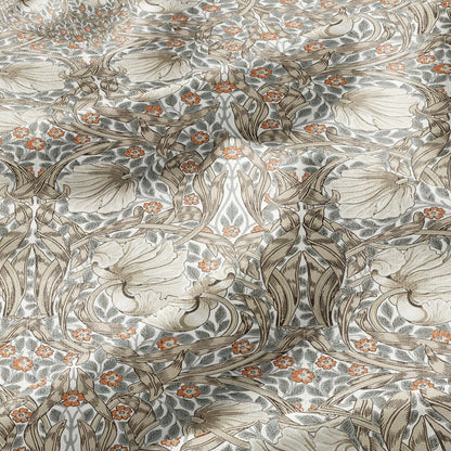 100% LINEN fabric - William Morris Pimpernel linen beige coral - British Victorian Art Craft flax - sewing home decor or clothing 3811