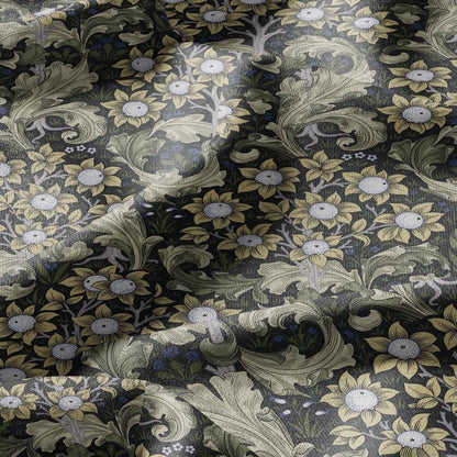 William Morris Orchard green print 100% LINEN Fabric - British linen floral upholstery home textile Victorian Orange garden 3222