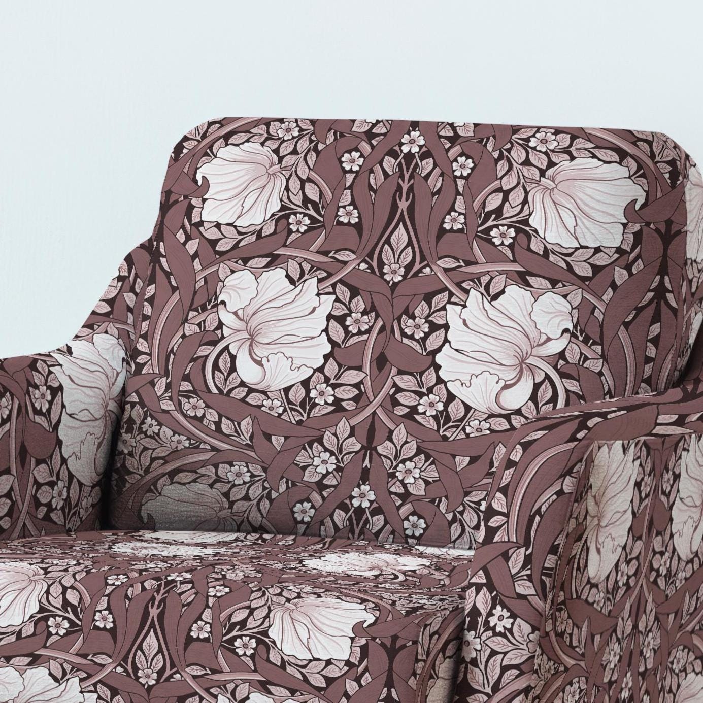 100% LINEN Fabric UPHOLSTERY 12oz - William Morris Pimpernel brown print on linen - Victorian art craft - floral upholstery 203B