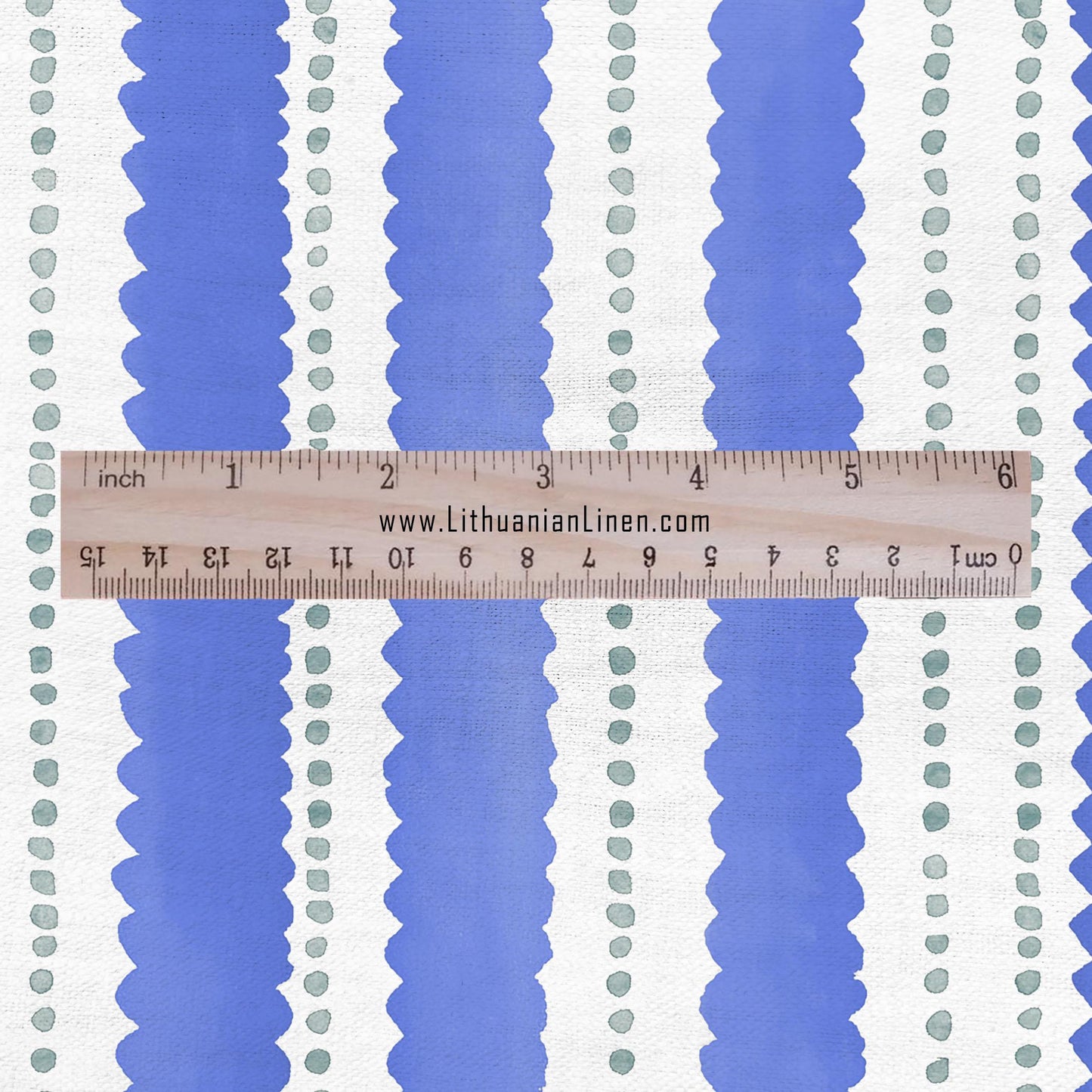 100% LINEN Fabric Scalloped stripe print - retro blue dot stripe - for upholstery home decor - medium for dress making 2884B