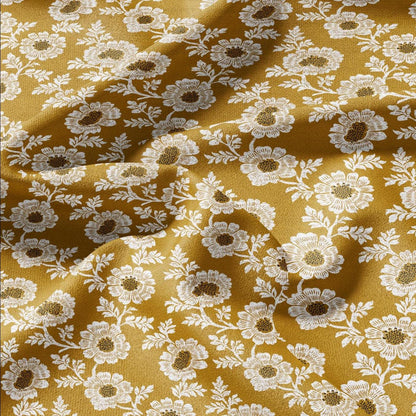 100% LINEN Fabric Shevanti flower - mustard yellow block print linen heavy for upholstery home decor - medium for dress making 2804