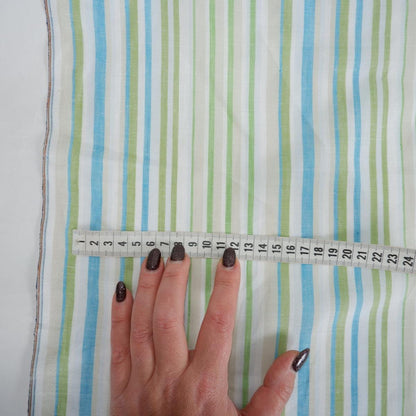 Premium Linen striped Fabric in blue green white | Medium weight multicolor stripes Valencia Stripe for clothing home textile