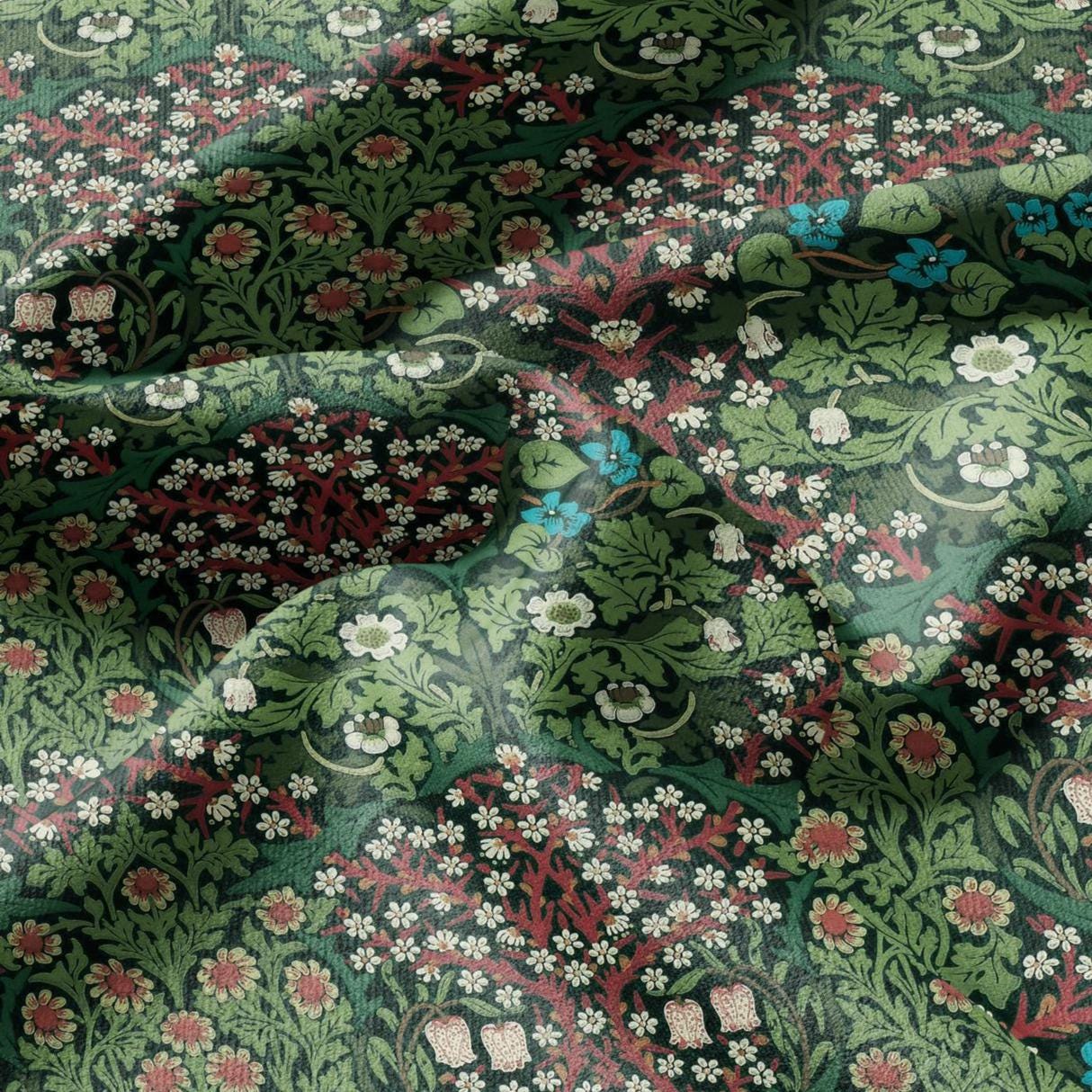William Morris Blackthorn 100% LINEN Fabric - British linen floral upholstery home textile Victorian fabrics green 3175