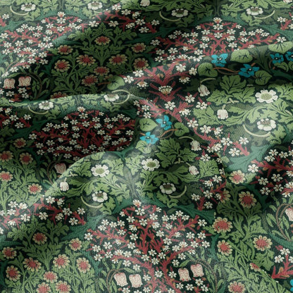 William Morris Blackthorn 100% LINEN Fabric - British linen floral upholstery home textile Victorian fabrics green 3175
