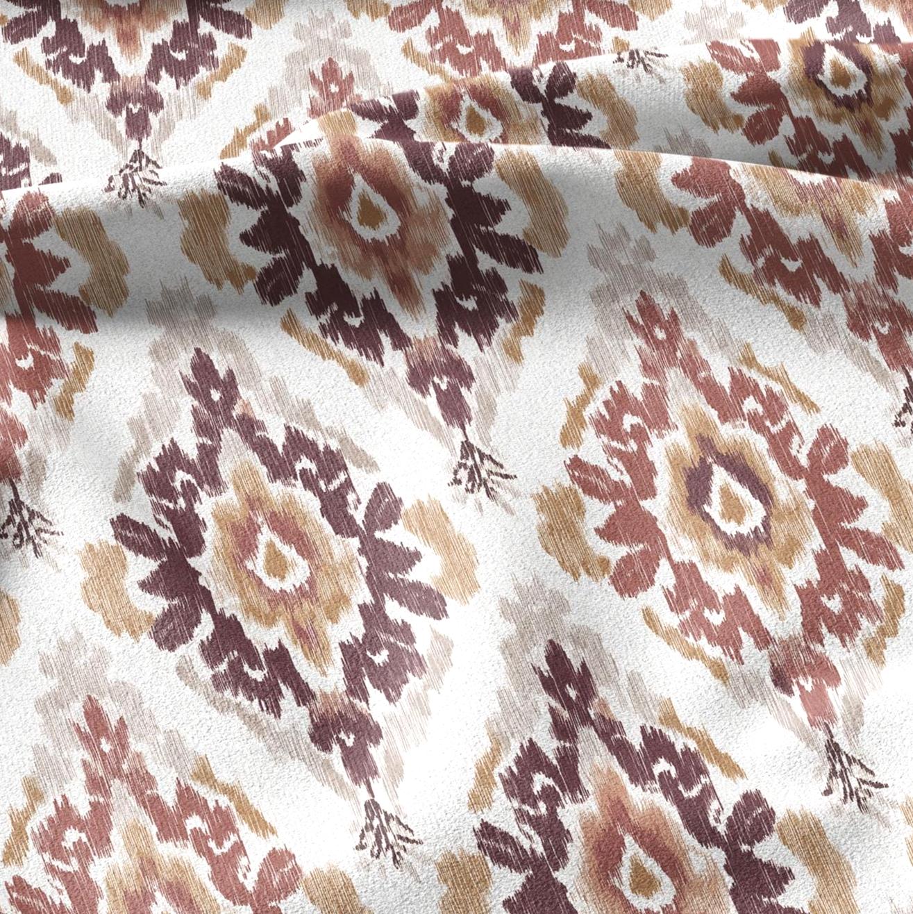 100% linen fabric red Ivory ikat floral print - Botanical artisanal Pattern - Ornate Home Decor 3425
