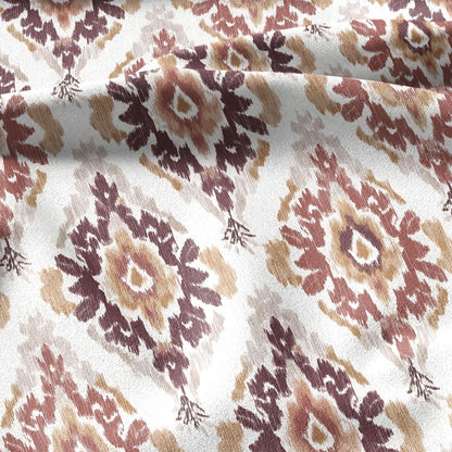 100% linen fabric red Ivory ikat floral print - Botanical artisanal Pattern - Ornate Home Decor 3425