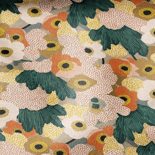 100% LINEN Fabric finnish Vantaa yellow brown green floral print - modern vintage fabric for upholstery or home decor 2835