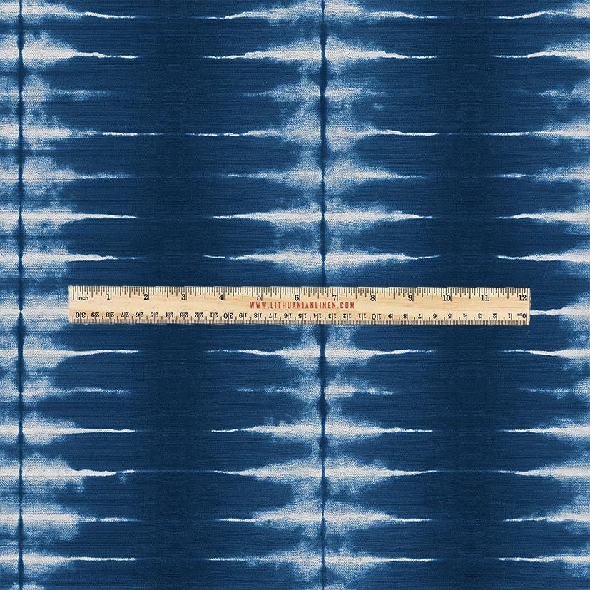 100% LINEN Fabric UPHOLSTERY 12oz - Indigo Shibori abstract stripe - Modern Geometric Dark Blue Neutral Minimal upholstery 2966