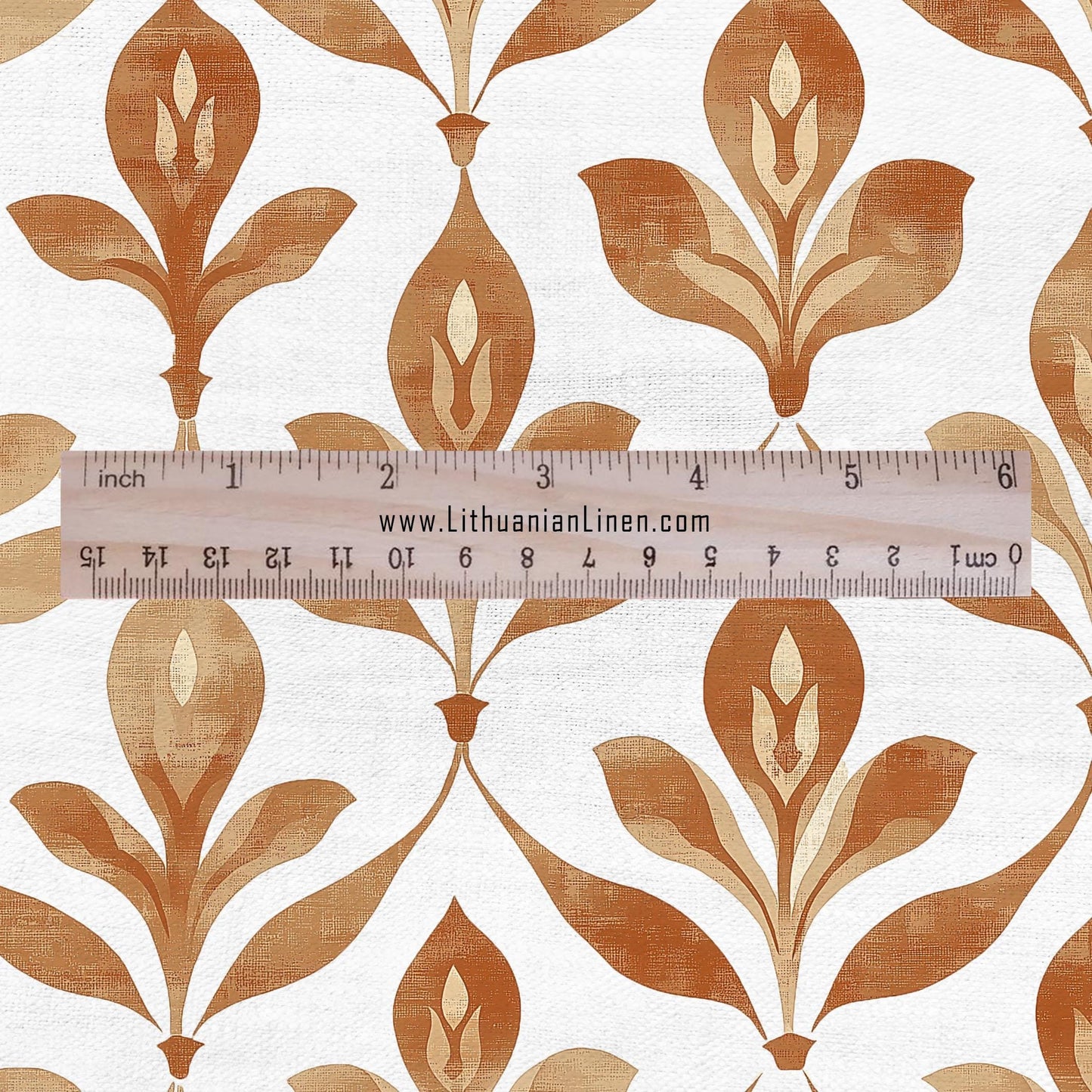 100% LINEN Fabric Beige floral print - retro sepia brown flower - for upholstery home decor - medium for dress making 2909