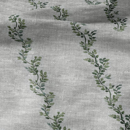 100% LINEN Fabric greenery  stripe print - oatmeal neutral fabric with green print - linen fabric upholstery home decor dressmaking 2709