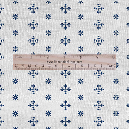 100% LINEN Fabric block print indigo blue white Swedish stars - scandinavian fabric with floral print - block print on linen 2670