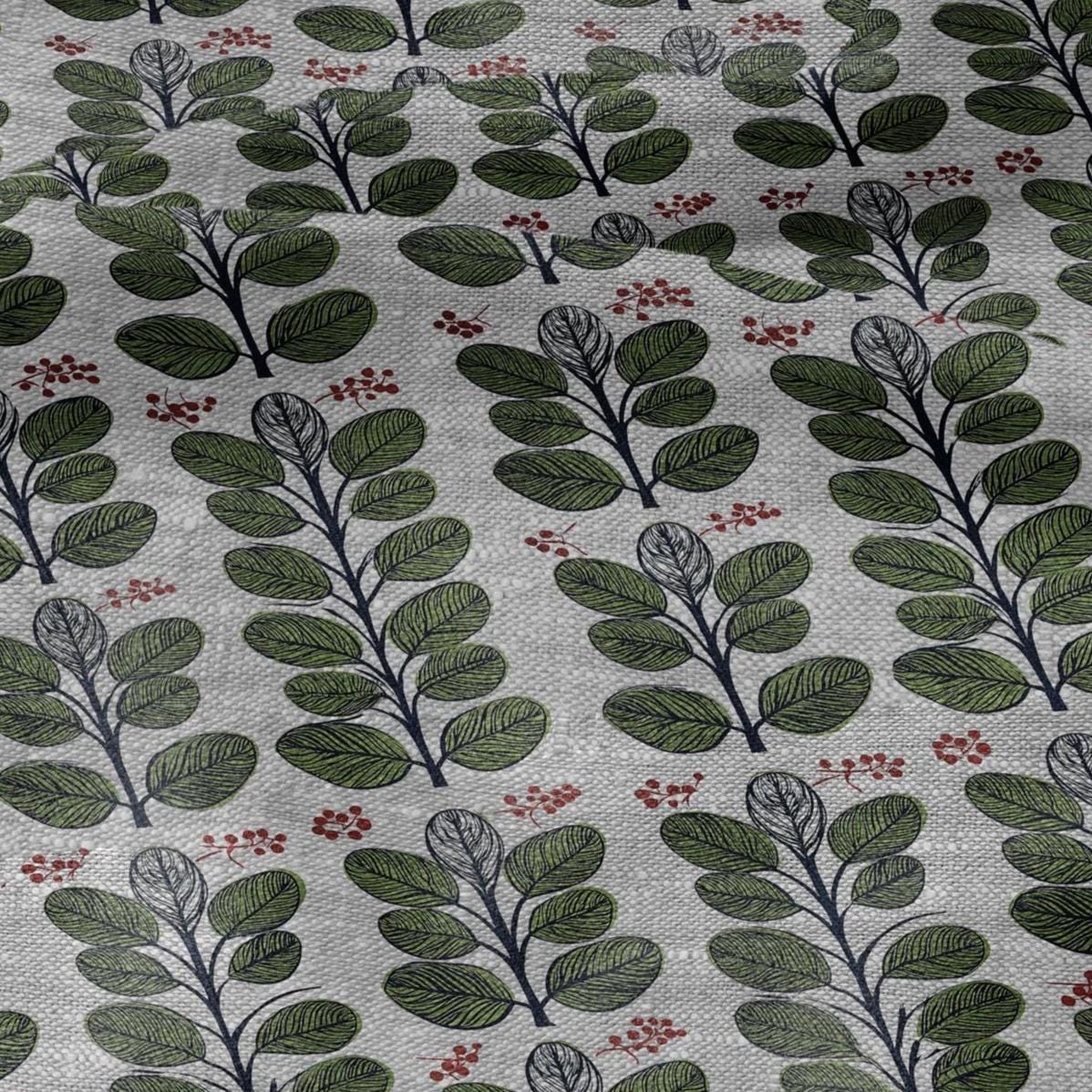 100% LINEN Fabric print green leaves print - floral botanical Mid-century Swedish print - heavy for home decor clothing 2749