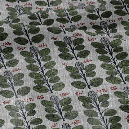 100% LINEN Fabric print green leaves print - floral botanical Mid-century Swedish print - heavy for home decor clothing 2749