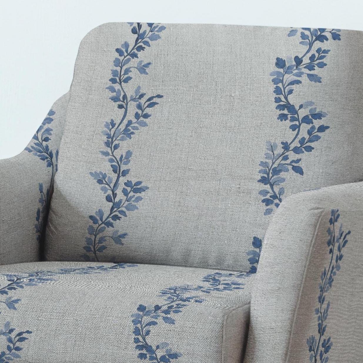 100% LINEN Fabric UPHOLSTERY 12oz - Waves leaves blue print on linen - Modern vintage Victorian coastal marine upholstery 2710