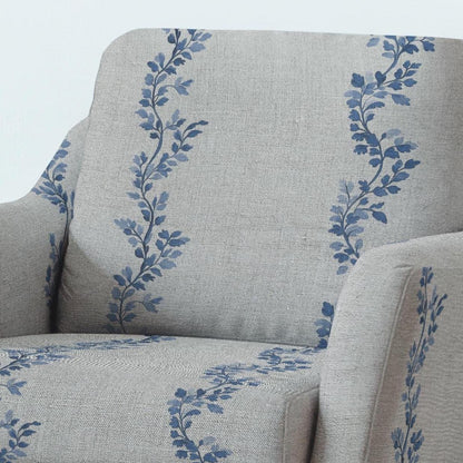 100% LINEN Fabric UPHOLSTERY 12oz - Waves leaves blue print on linen - Modern vintage Victorian coastal marine upholstery 2710