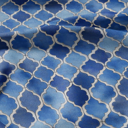 100% LINEN Fabric Abstract Blue Santorini Tiles print - modern contemporary print on linen fabric upholstery dress making curtains