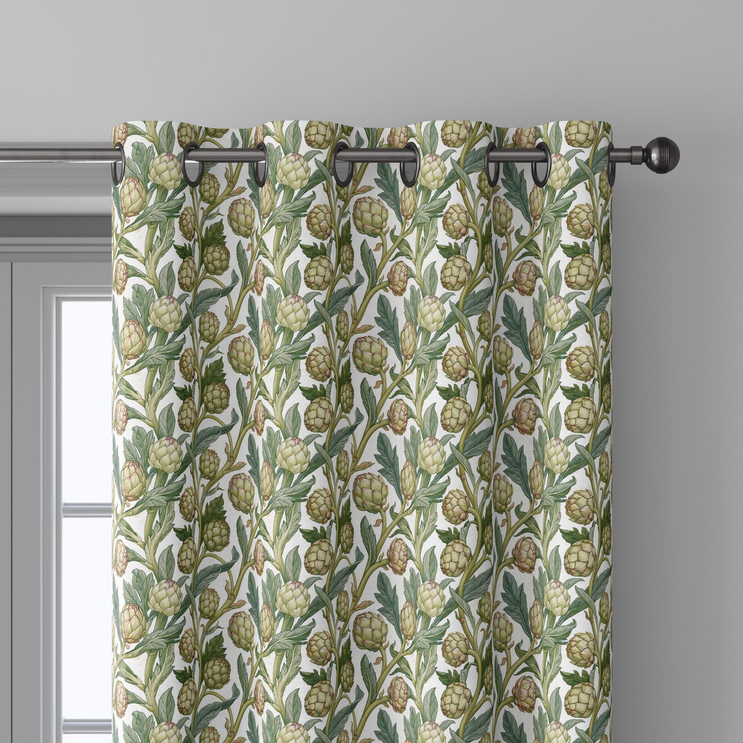 100% linen fabric Green Artichoke print - Vintage vegetable botanical  - modern vintage greenery 3361