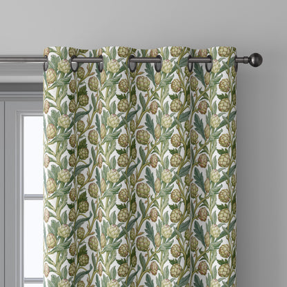 100% linen fabric Green Artichoke print - Vintage vegetable botanical  - modern vintage greenery 3361