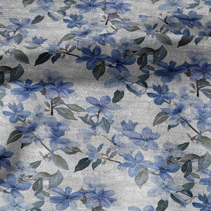 100% LINEN Fabric floral blue blossom print on oatmeal linen - blue gray heavy fabric for upholstery - medium weight linen dress making