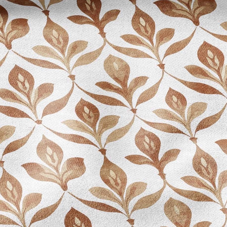 100% LINEN Fabric Beige floral print - retro sepia brown flower - for upholstery home decor - medium for dress making 2909