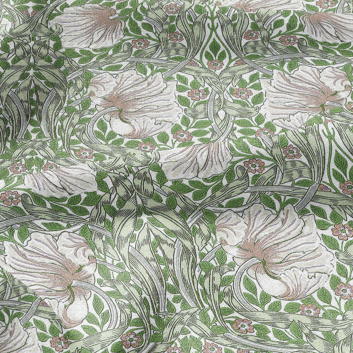 100% LINEN fabric - William Morris Pimpernel apple green - British Victorian Art Craft flax - sewing upholstery home decor or clothing 3838