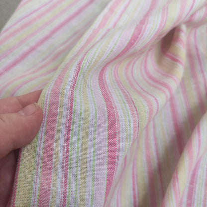 Premium Linen Fabric Santorini striped pink | Midweight multicolor stripes  | fabric for home textile curtains tablecloth T137