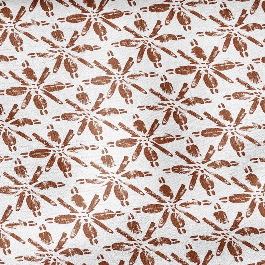 100% LINEN Fabric floral print - Grandmillennial brick red - Modern vintage flower block print upholstery curtains dress making 2928