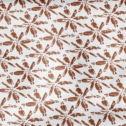 100% LINEN Fabric floral print - Grandmillennial brick red - Modern vintage flower block print upholstery curtains dress making 2928